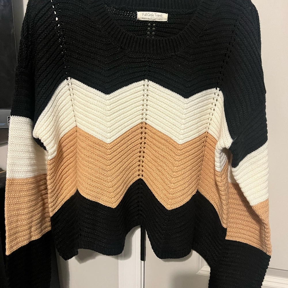 Falls Creek Women's Chevron Knit Sweater - Black, White, Tan